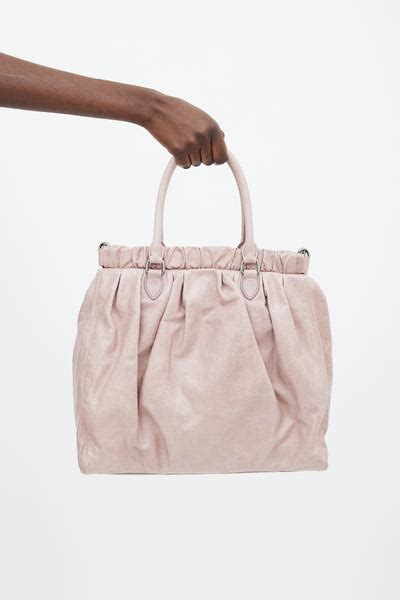 MIU MIU Leather Ribbon Gathered Shoulder Bag Pink RR1937